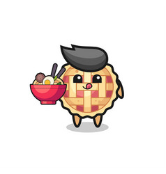 Cute Apple Pie Character Eating Noodles