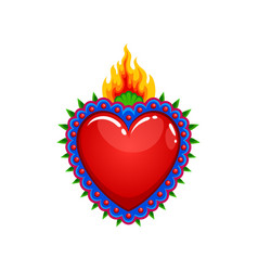 Mexican Sacred Heart With Burning Fire Flame