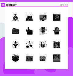 Set 16 Solid Glyphs On Grid For Creditcard