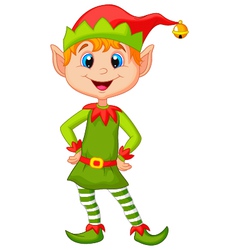 Cute christmas elf cartoon presenting Royalty Free Vector