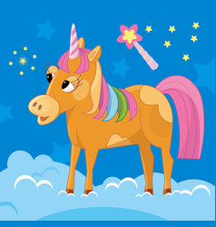 Cute Unicorn In Cartoon Style Scene For Design