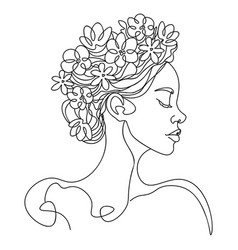 Line Art Woman With Flowers On Head