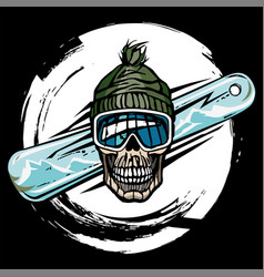 Skull Hat And Crossed Snowboard Cartoon