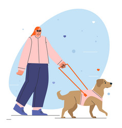 Woman With A Guide Dog Walking Person Who