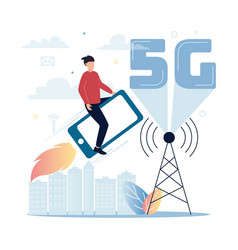 5g Mobile Internet A Man Flies On A Smartphone