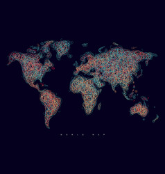 World Map Tangle Lines Red Dark