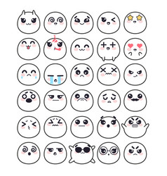 Kawaii Cute Faces Emotion Collection Line Art