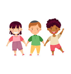 Multiethnic Children Holding Hands And Smiling