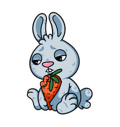 Sad Little Easter Bunny With Bitten Carrot Rabbit