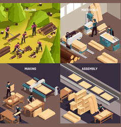 Four Furniture Production Isometric Icon Set