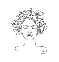 Line Art Woman With Flowers On Head