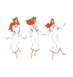 Pagan Ritual Dance Three Slavic Young Women