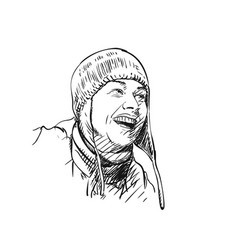 Portrait Of Laughing Woman Wearing Winter Hat