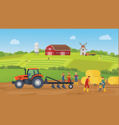 Farm Land Scenery Landscape With Farmer