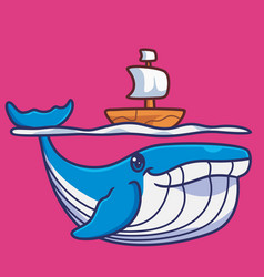 Cute Blue Whale With A Boat Isolated Cartoon