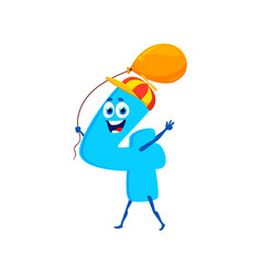 Cartoon Math Number Four Character With Balloon