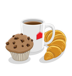 Muffin Coffee Mug And Croissant Breakfast