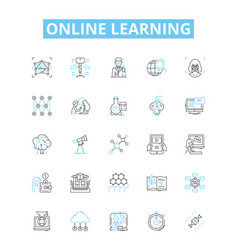 Online Learning Line Icons Set Elearning