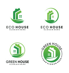 Set Of Eco House Logo Design Bundle With Green