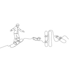 Guy Riding A Snowboard With Goggles Set One Line