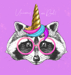 Handrawing Animal Raccoon With Unicorn Horn