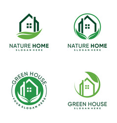 Set Of Nature House Logo Design Bundle With Green