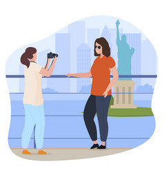 Woman Tourists Taking Photo On Background