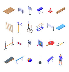 School Gym Icons Set Isometric Style