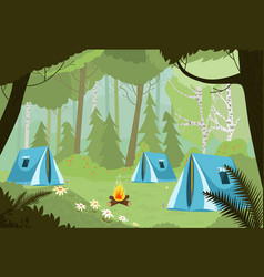 Tent Camp In Summer Forest Nature Concept