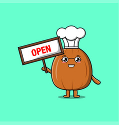 Cartoon Almond Nut Holding Open Sign Board Designs