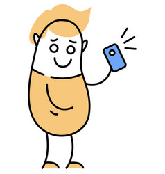 Flat Character Using Mobile Phone Icon