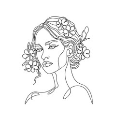 Line Art Woman With Flowers On Head