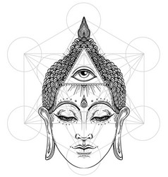 Buddha Face With All Seeing Eye Isolated On White