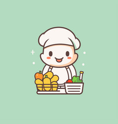 Cute Chef With A Basket Of Fruits And Vegetables