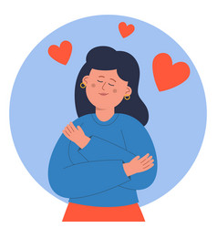 Cheerful Woman Hugging Herself Flat