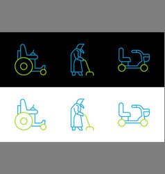 Set Line Electric Wheelchair And Grandmother Icon