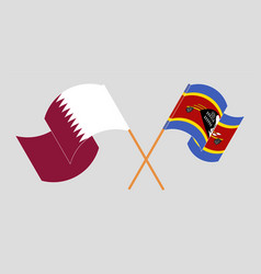 Crossed And Waving Flags Of Qatar Eswatini