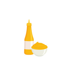 Mustard Bottle And Bowl Isolated