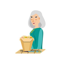 Old Woman With Food Chinese Avatar Character