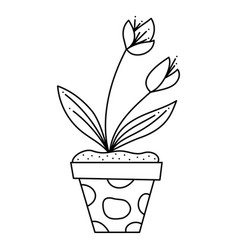 Abstract Flower In A Pot Doodle Black And White