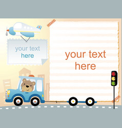 Cute Bear Driving Car Pulling Blank Sign Template