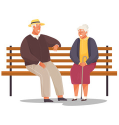 Old Woman And Man Are Resting Sitting And Talking