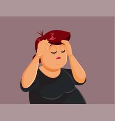 Overweight Middle Aged Woman Suffering A Migraine