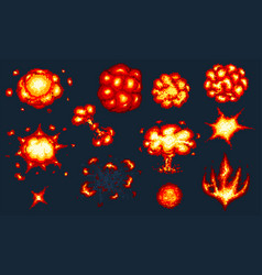 Pixel art explosions game icons set comic boom Vector Image