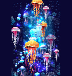 Vivid Neon Light Abstract Jellyfish