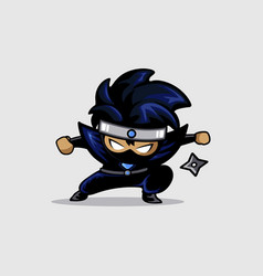 Blue Little Cartoon Ninja Ready To Jump