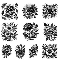 Flower Tattoo Silhouette Stock Bundle