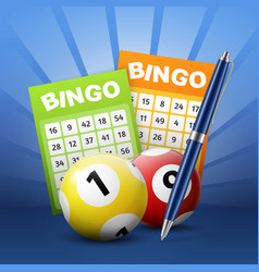 Bingo Lottery Balls And Tickets With Numbers Pen