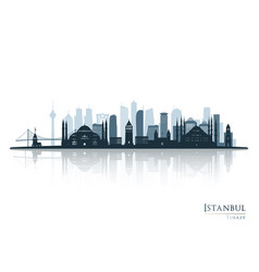 Istanbul Skyline Silhouette With Reflection