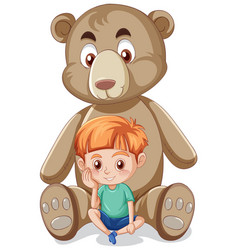 Little Boy With Big Teddy Bear On White Background